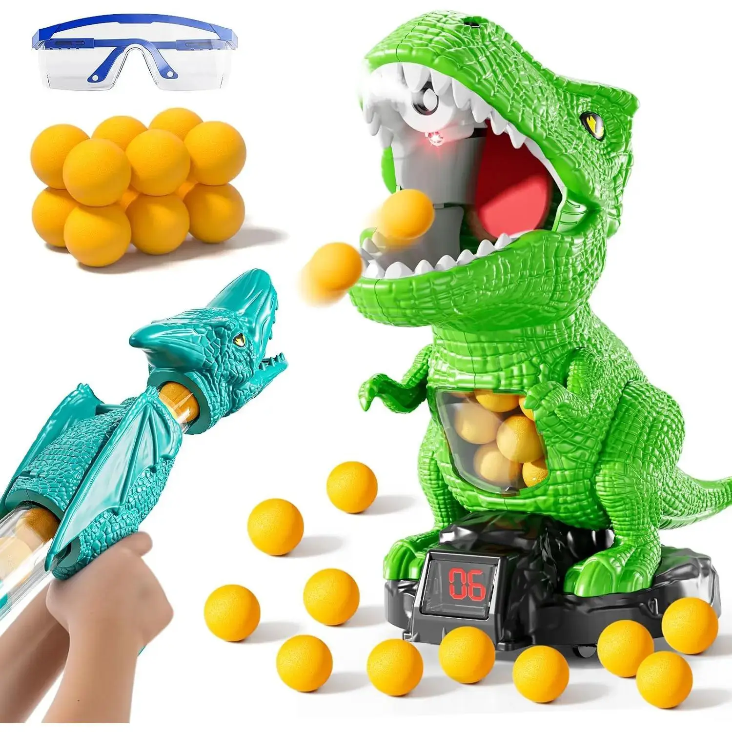 【Boninii 】Electric Dinosaur Target Shooting Game for Kids 3+, Moving Target, Foam Blaster, Outdoor Play Toy (30x21x13cm)