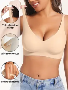 Women's Deep V Seamless Wireless Bra, Push-Up Design No Underwire, Full Coverage Medium Support Comfortable Bra, All Seasons Casual Style, Underwear
