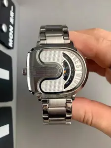 Men's Technology Rotating Watch, Irregular Shaped Watch, Stainless Steel Strap, Quartz Movement, Casual Style, Perfect Gift for Boyfriend, 37mm Case Diameter, Quartz Analog Wristwatch