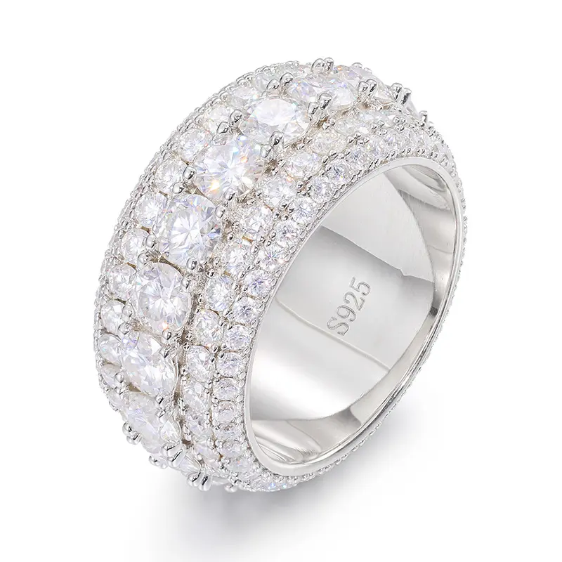 Iced Out Multi-Row Bling Ring for Men & Women | Geometric Electroplated Copper Band S925 Stamped | TikTok Viral Fashion Jewelry, Copper Rings, Gold Band Rings