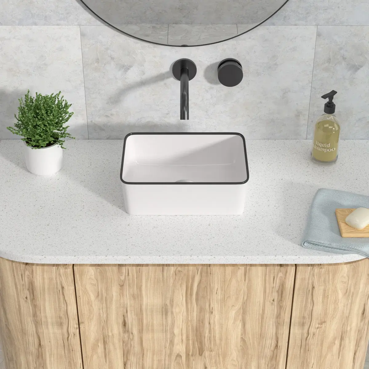 Kichae 16in L x 12in W x 5in H Vintage Classic French Country Rectangle Ceramic Above-Counter Vessel Sink, Durable, Easy to Install, Easy to Clean, Stain-Resistant, Fully Assembled, Heat-Resistant Bathroom Fixture