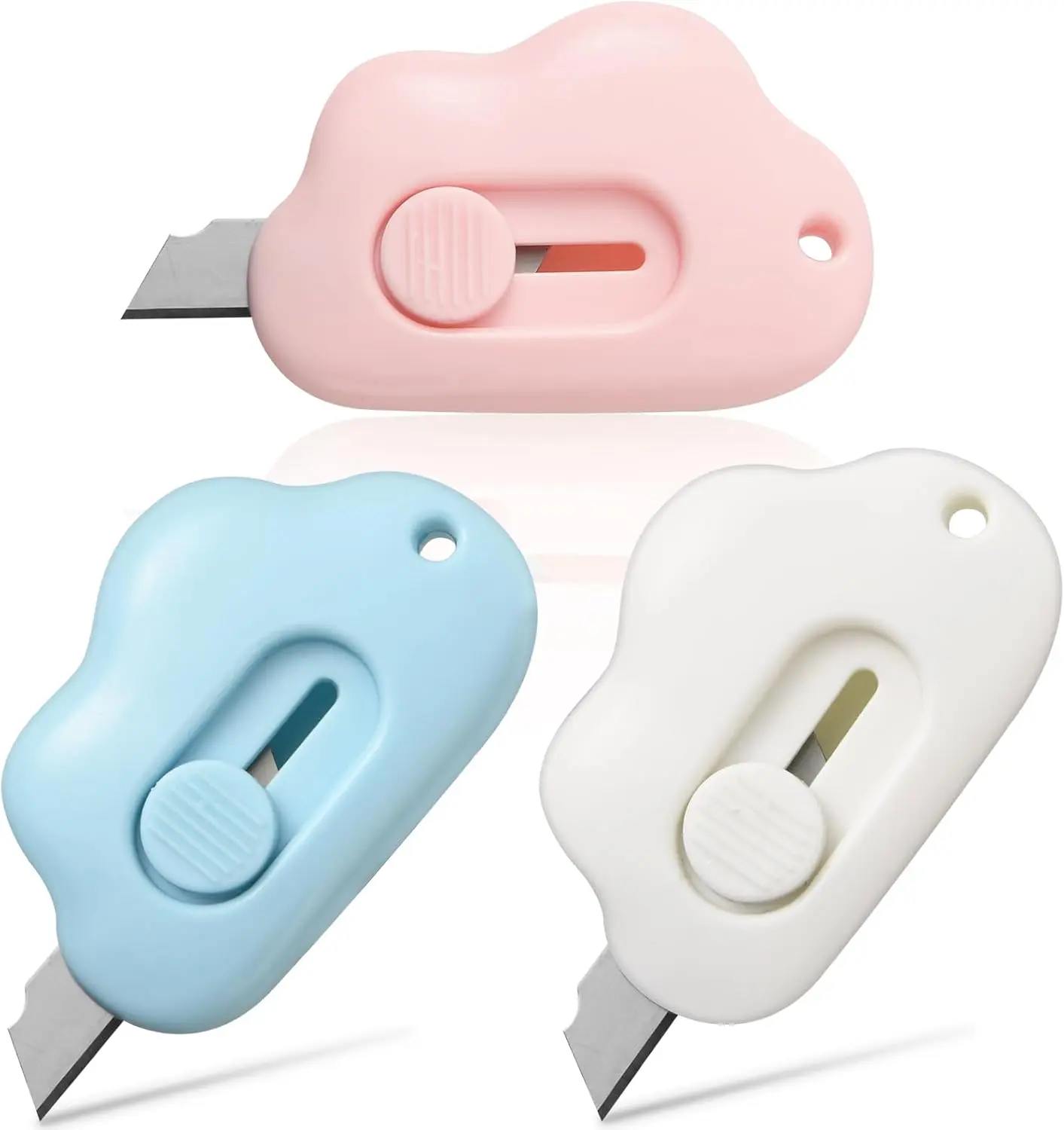 3-Pack Cloud Box Cutters ️ Retractable Mini Letter Openers for Keychains, Pockets & Packages | Cute Envelope Slitters for Mail & Daily Use