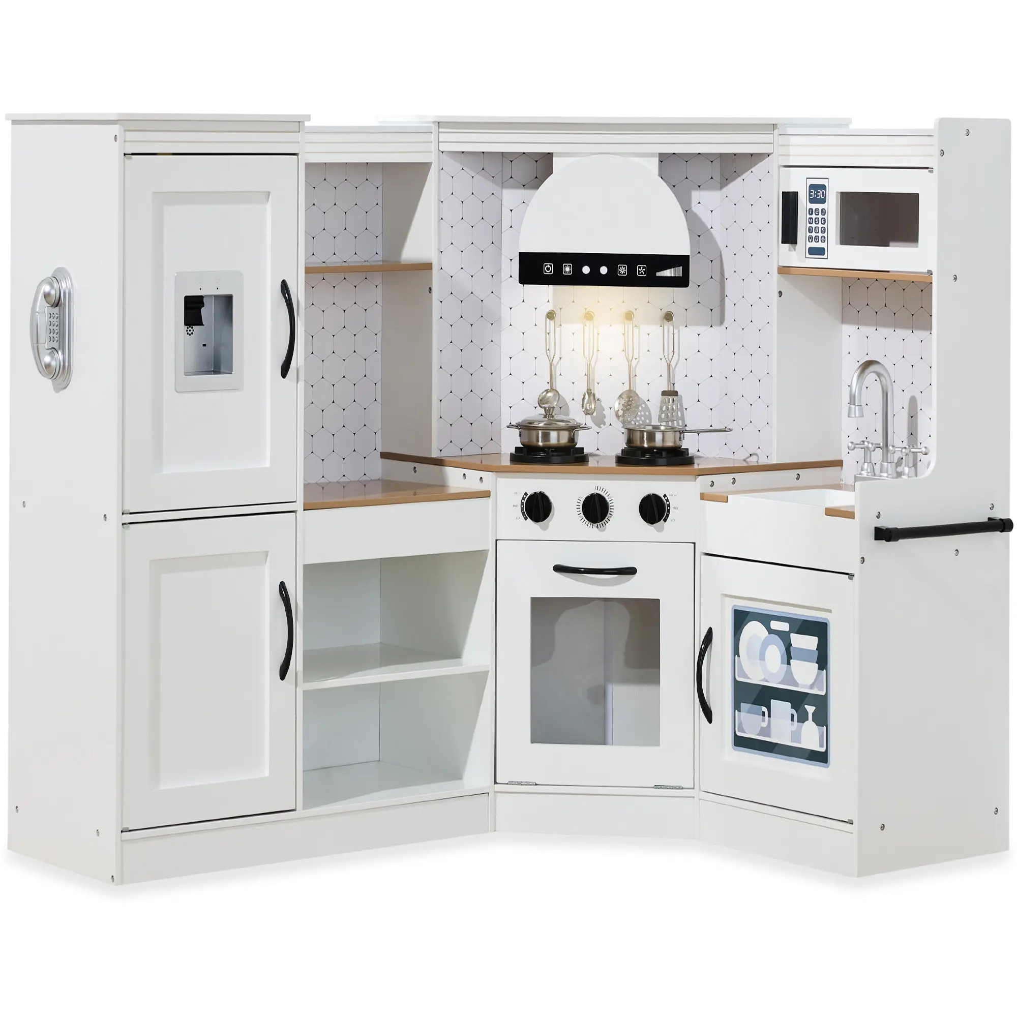 Best Choice Products Pretend Play Corner Kitchen, Interactive Wooden Kids Set w/ Lights & Sounds