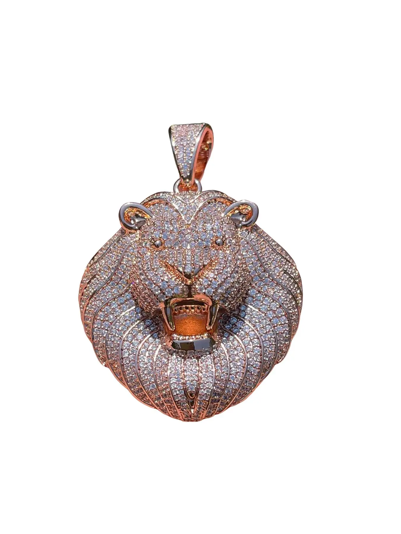 Hip-Hop Lion Head Pendant, Bold Lion Design, Copper Base Sparkling CZ Cubic Zirconia Charm, Gold/Silver Tone Streetwear Jewelry for Men, Streetwear Ready, Bold & Edgy Style