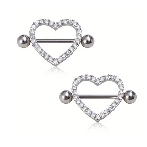 Heart Shaped Nipple Ring, 2pcs Rhinestone Decorated Nipple Ring, Body Jewelry for Women & Men, Fashion Accessories for Party, Daily Clothing Decor, Body Piercing Jewelry, Body Jewellery