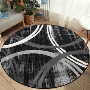 Round Area Rug in and Geometric Pattern, Modern Abstract Rug, Decorative Rug, Non-Slip Soft Floor Mat for Home, Washable and Foldable Living Room Carpet, Machine Washable Rugs