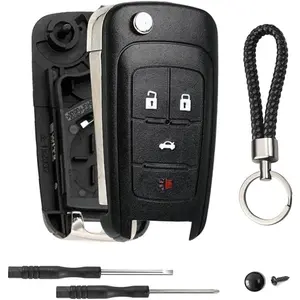 4 Button Key Fob Keyless Entry Remote Shell Case Replacement for Chevy Cruze Equinox Camaro Impala Malibu Sonic Buick Regal Verano Encore Lacrosse GMC Terrain 2010 2011 2012 2013 2014 2015 2016-2021