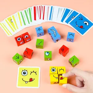 Emotional Expression Cube, 1 Box Colorful Wooden Face Changing Cube Game, Parent-child Interactive Desktop Battle Game Toy, Educational Toy for Kids, Emotional Recognition