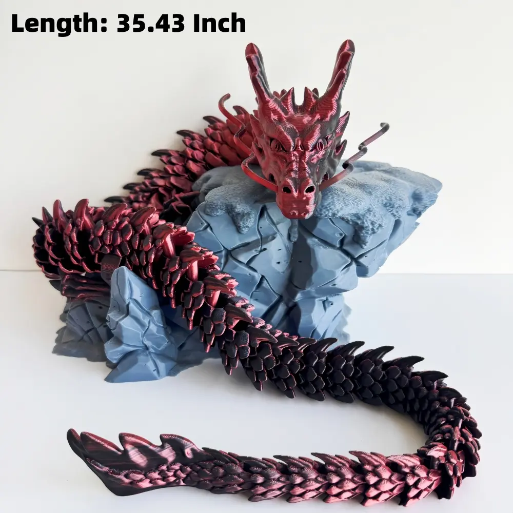 Red and Black Dragon Decorative Sculpture - 35.43 in Home Decor Statue for Living Room Interior, Back to School, Carnival Use, Ideal Independence Day, Black Friday Creative Gifts