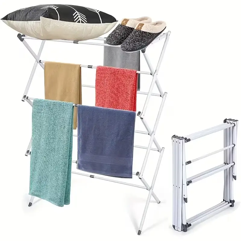 Freestanding Steel Accordion Drying Rack - Eco-Friendly, Lightweight, Foldable, Portable, Rust & Mildew Resistant, 14.5 x 29.5 x 41.8 Inches, Laundry Stand, Home Laundry Accessory, Indoor/Outdoor Use, Storage Box Compatible