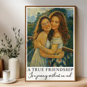 Personalized Photo Poster, Van Gogh Wall Art A True Friendship Is a Journey Without An End, Gift for Her, Custom Friendship Wall Art