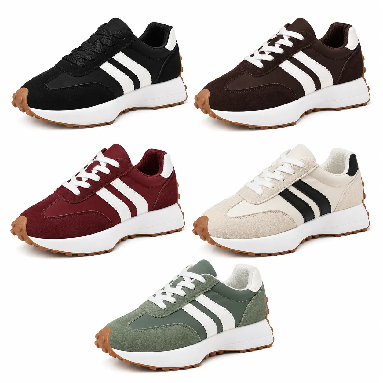 Women’s Stripes Platform Retro Sneakers - Lace-Up, Multi-Function, Lightweight Casual Walking Everyday Fashion Shoes, All Seasons Sneaker, Breathable Lightweight Sneakers