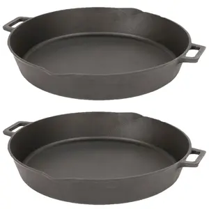 Bayou Classic 16 Inch Oven Safe Cast Iron Skillet Cooking Pot, Black (2 Pack)