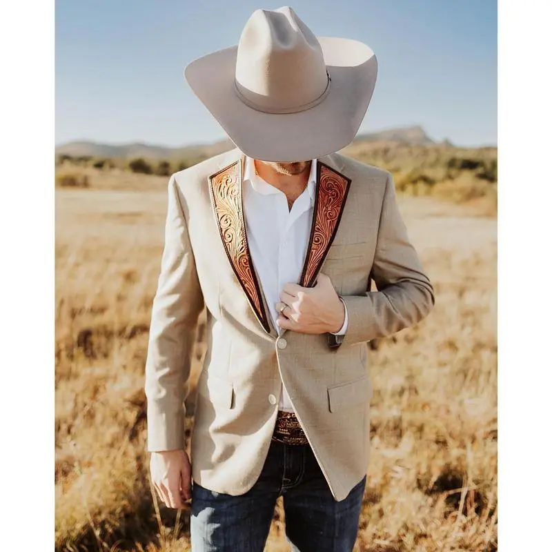 Men's Slim Fit Casual Blazer Western Cowboy Style Denim Jacket for Streetwear Menswear Suit Long Sleeve Midi Formal Wetsuit(Home Supplies)