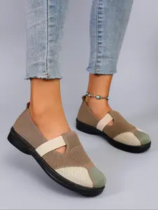 Women's Fashionable Colorblock Mesh Slip on Sandals, Casual Comfortable Breathable Flat Sandals for Daily Wear, Lightweight Breathable Shoes for All Seasons