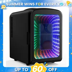 Antarctic Star 4L Mini Compact Refrigerator with Gaming Light: 6-Can Portable Cooler for Bedroom, Car, Office, Dorm - Cosmetics, Beverage & Food Storage (Black) summerwins