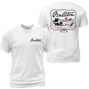 Pendleton Western Brand T-Shirt, Cowboy Mountain Graphic Tee With Rope Border Back Print, Front Chest Pendleton Logo Shirt, Ranch Western Apparel Gift for Men and Women