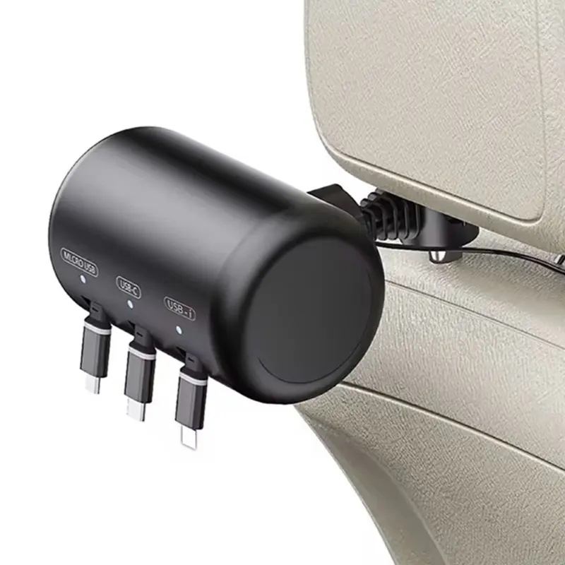 Multi Car Retractable Backseat 3 in 1 Car Charging Station Box Compatible with All Phones | iPhone | Samsung |  Taxi Ride Share Customer Charging Dock Attach to Headrest