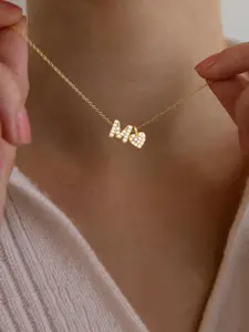 Women's Zirconia Initial Heart Pendant Necklace, Letter Necklace, Heart Design Necklace, Heart Shaped Pendant, Stainless Steel Chain, Fashion Jewelry for All Seasons