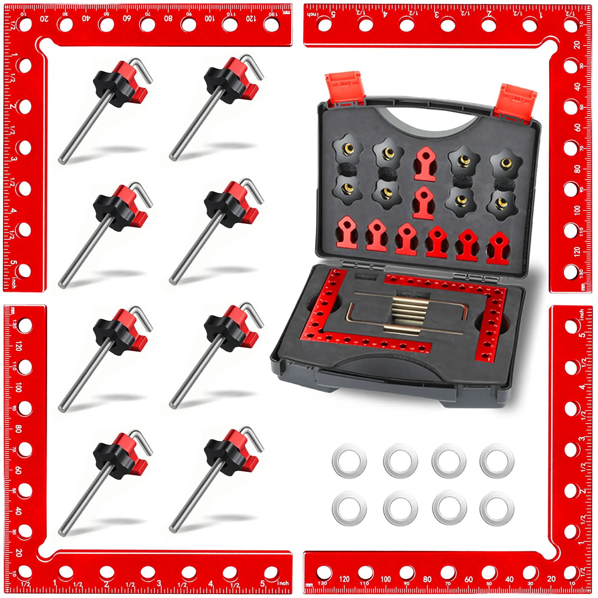12-Pcs Precision 90° Corner Clamp Kit | 5.5" Aluminum Alloy L-Squares & 8 Bar Clamps | All-in-One Jig Set for Fast, Accurate Cabinet & Frame Assembly