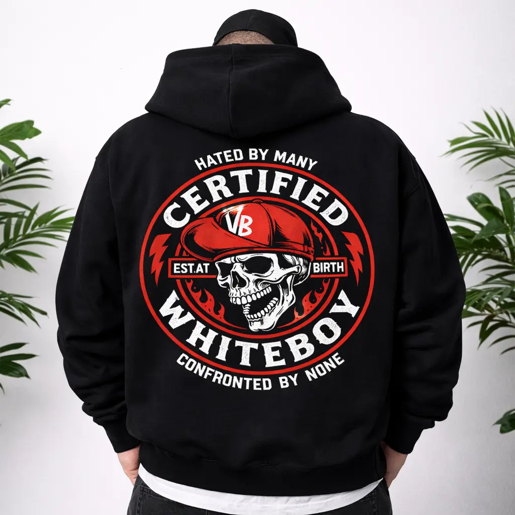 Unisex Certified Whiteboy Est At Birth Casual Hoodie, Bold Street Graphic Sweatshirt, Hated By Many Confronted By None, Urban Style Pullover (Sports Outerwear), Long Sleeve, Street Wear, Longsleeves, Round Neck, Streetwear, Crew Neck