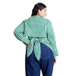 ELOQUII Women's Plus Size Striped Tie Back Button Up Top