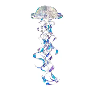 Glitter Iridescent Hanging Honeycomb Jellyfish Ornament DIY Paper Lantern Floating Rainbow Pendant Baby Shower Ocean Party Decoration