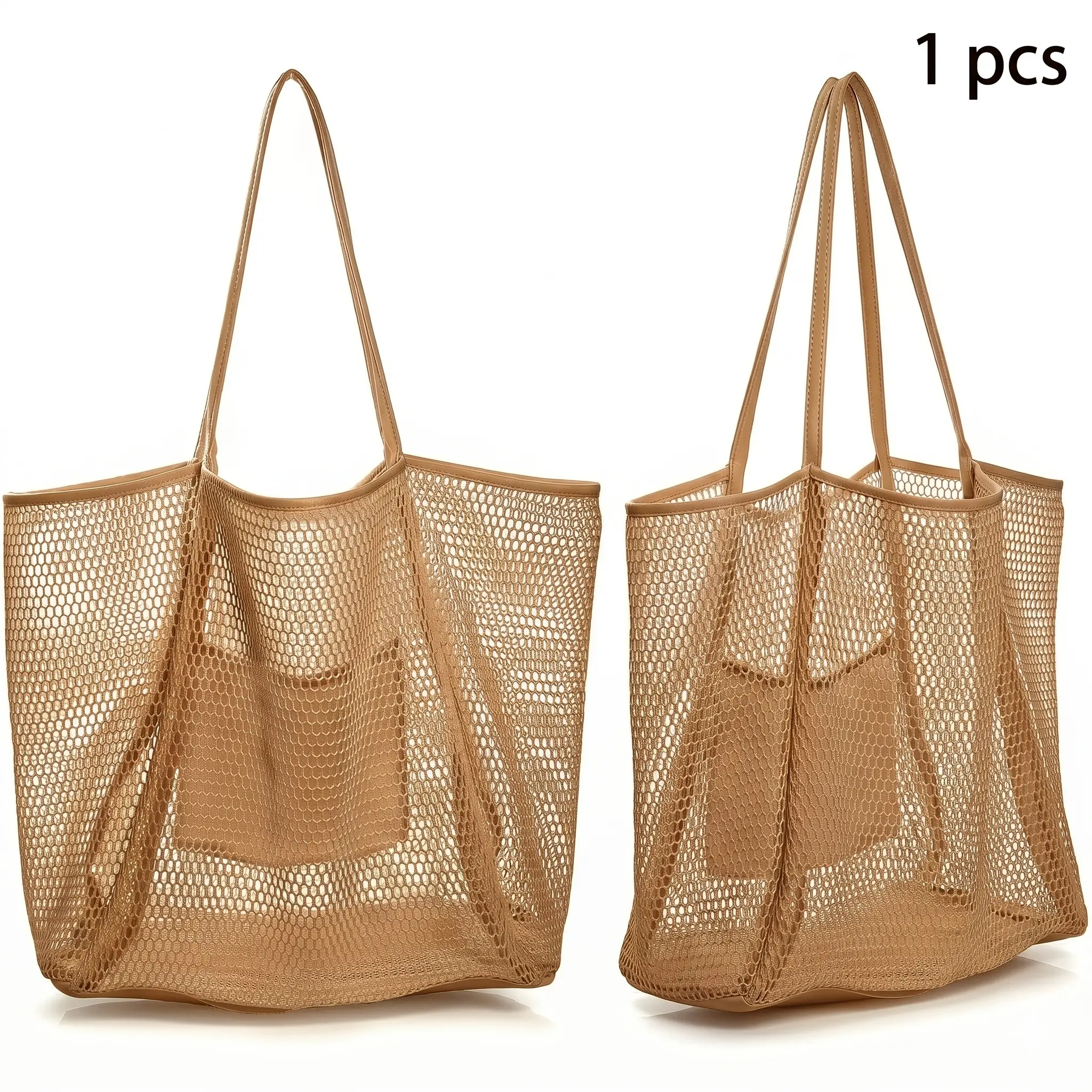 Women's Lightweight Foldable Mesh Beach Tote - Breathable Net Shoulder Handbag, Packable Home Organizer Storage Bag for Beach, Camping