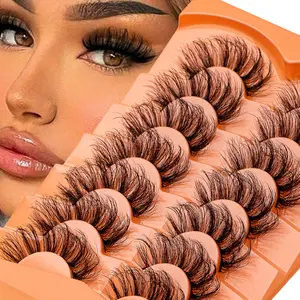 7 Pairs False Eyelashes Faux Mink Lashes Cat-Eye Look Fluffy Wispy Long 8D Volume Fake Eyelash Strips 7 Pairs Pack