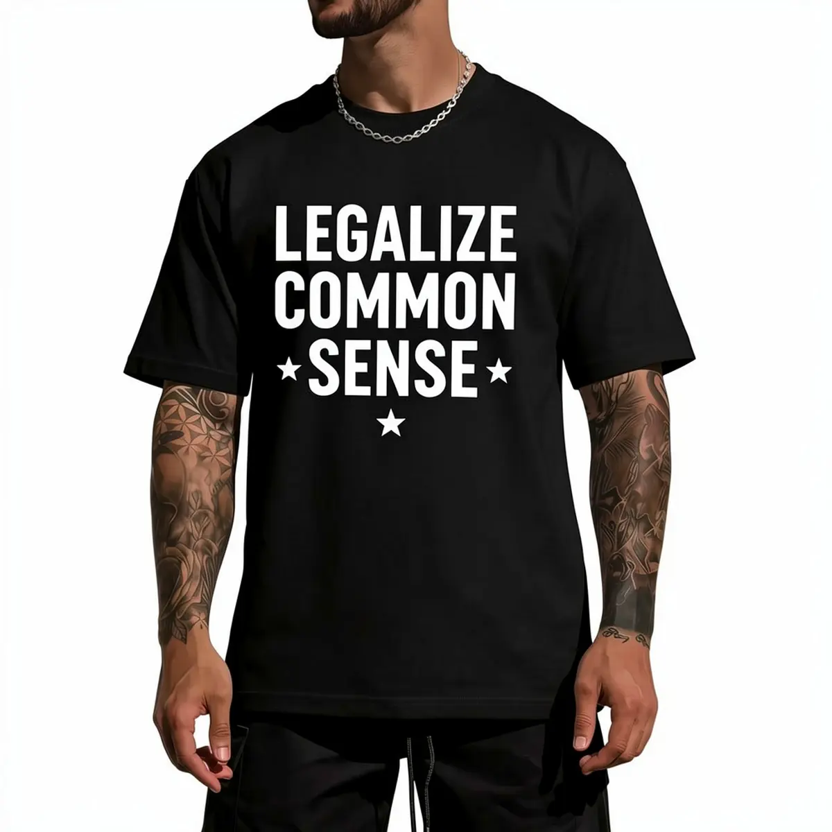 Men's Loose Fit Cotton Casual T-Shirt - Short Sleeve Round Neck Graphic Top with Fun Legalization Slogan, Casual Streetwear All-Season Menswear, Casual T-Shirts