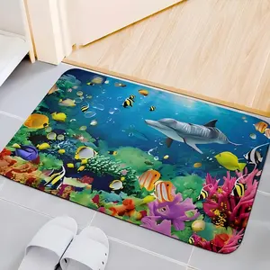 Ocean Coral Fish Bath Mats, Non Slip Soft Absorbent Bathroom Rugs, Quick Dry Sponge Foam Floor Mat for Kitchen, 3D Printed Flannel Decor for Bedside and Laundry Room