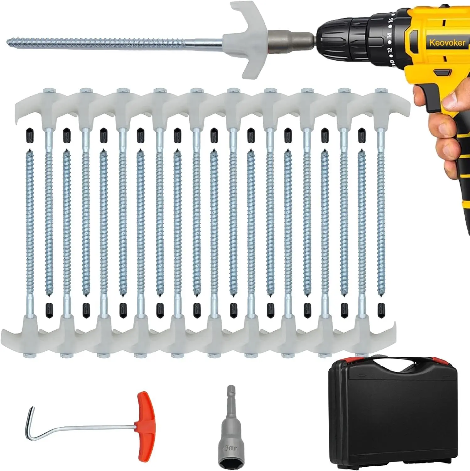 21 Pack Heavy Duty Screw-In Tent Stakes, 8 Inch Metal Ground Anchors with Hex Head Driver, Durable Camping Tent Accessories