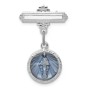 Sophia Jewelers Sterling Silver Miraculous Medal Pin with Enamel and Rhodium Finish