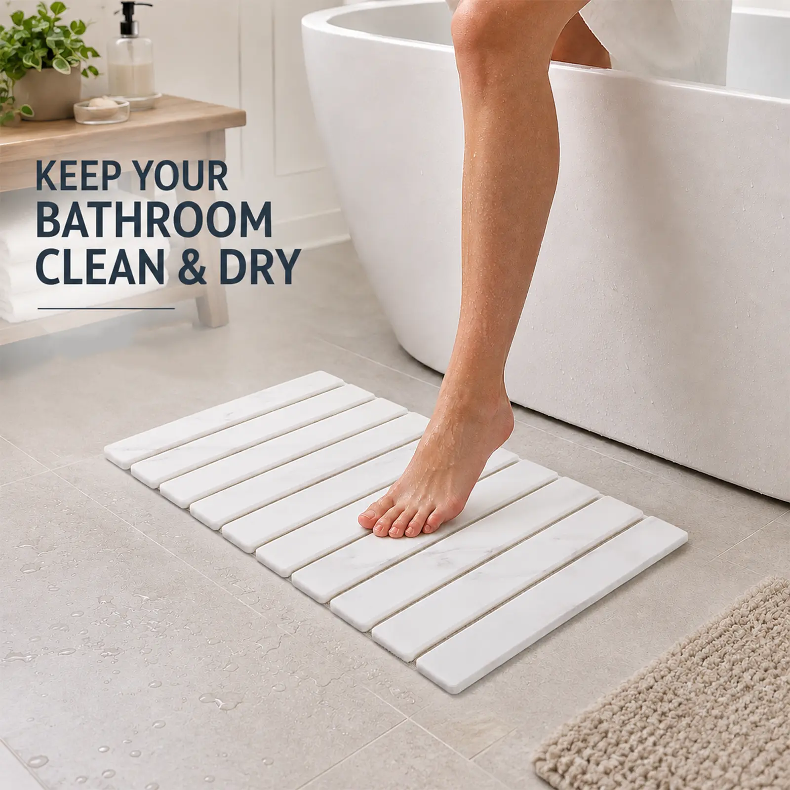 Large Diatomaceous Earth Bath Mat - 24"× 16" for Bathroom Floor, Super Absorbent, Quick Dry Heat Resistant Shower Floor Mat, Eco-Friendly Diatomite Stone Bath Rug