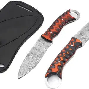 Custom Damascus Hunting Knife Bushcraft Survival Blade, Leather Sheath Outdoor Camping Equipment