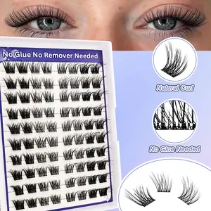 80 Cluster Self-Adhesive Fluffy Lash Clusters for Cat Eye Look, Plush and Voluminous, DIY at Home Eyelash Extensions, Volumized False Eyelashes, Cosmetic False Lashes