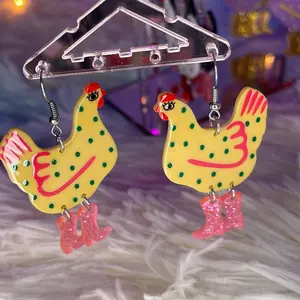 Fun chicken with boots earrings