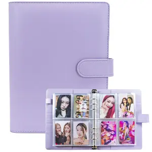 Kpop A5 Minimalist Photocard Binder with 4 or 9Pocket Single Side Inner Refills 2 Divider Acid-FreeDecor Lightweight for Trading Cards & Photos -Purple PU Leather
