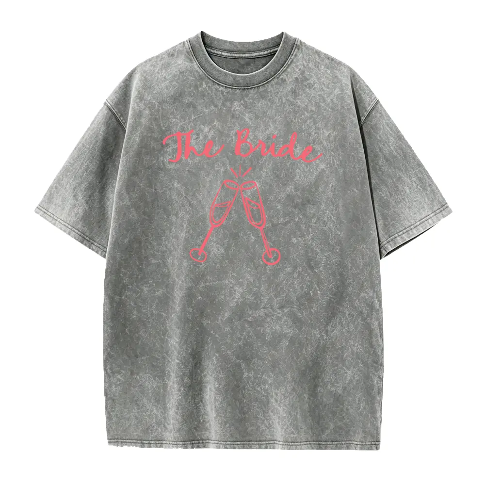 Elegant Milk Silk Women's T-Shirt with Bride and Pink Champagne Design – Lightweight, Durable Short Sleeve Tee Perfect for Weddings, Bachelorette Parties, and Reception Events