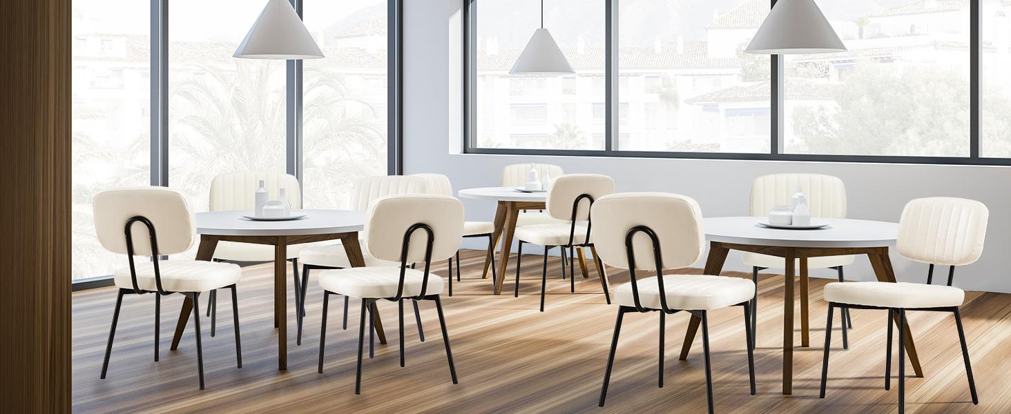 Sweet Furniture S Dining Chairs Set of 2, Upholstered Mid Century Modern Kitchen Dining Room Accent Chairs with Faux Leather Cushion Seat & Metal Legs