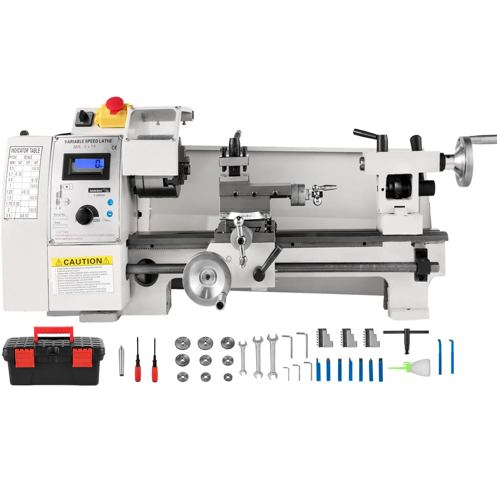 VEVOR Compact Cast Iron Metal Lathe, 8"x14", 600W Power, 50-2250±10% RPM Adjustable Speed, Cross Slide, Emergency Button, Precision Engineering Tool for Metalworking Crafts