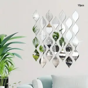 Water Drop Shaped Mirror Wall Sticker, 10pcs/set Geometric Pattern Acrylic Mirror Wall Sticker, Removable Wall Stickers Adults, DIY Waterproof Wall Decal for Living Room Bathroom Home Decoration Items, Ornaments, Decorative Wall Sticker