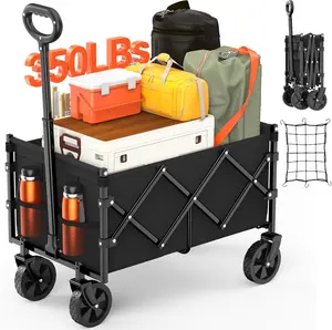 【NADONLI】 2025 Foldable Wagon with Wheels, Portable Heavy Duty Collapsible Beach Cart - Large Capacity Utility Wagon for Shopping, Sports, Camping，Garden，Grocery - Black