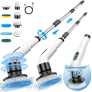 ASD Electric Spin Scrubber, Dual Adjustable Speeds Cordless Electric Scrubber For Cleaning, Adjustable & Detachable Handle Shower Scrubber With 9 Replaceable Brush Heads For Floor, Bathroom, Tub, Tile