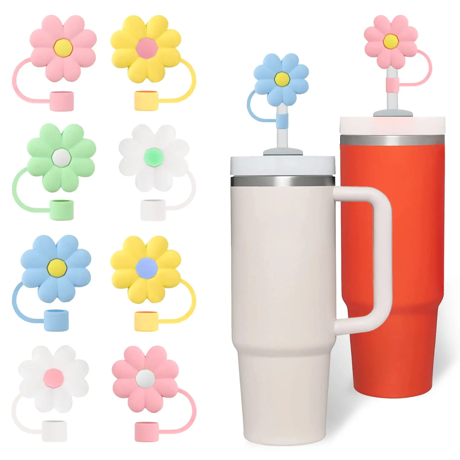 Random Color Flower Shaped Straw Lid, Reusable Silicone Drinking Straw Cover, Drinkware Accessories For Home Kitchen Office, Summer for Gift