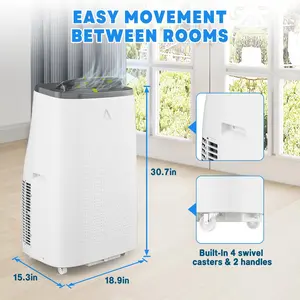OP-Powerful 14000 BTU Portable Air Conditioner - 3-in-1 AC, Dehumidifier & Fan - Fast Cooling for Rooms up to 750 Sq. Ft - Quiet Operation, Smart Touch Panel, 24H Timer, Window Kit, Dark Gray