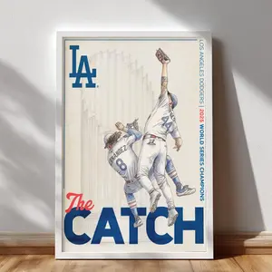 The Catch Dodgers World Series Champions Poster, 2025 Dodgers Victory Art, Outfield Catch Moment Print, LA Baseball Fan Wall Decor. No Framed