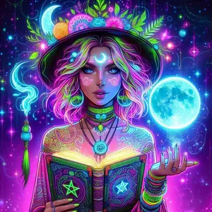 5D DIY full drill round diamond painting - diamond art painting kit with moon, magic book, pentagram. Mosaic, canvas - DIY decorative painting, home wall decor, suitable for Halloween and Christmas, birthday and anniversary gifts.
