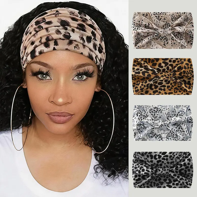 4PCS Leopard Print Women's Headband, Absorbent, Breathable And Stretchable, Fits Various Head Shapes, Fitness Running Yoga Outdoor Sports Headscarf, Women's Fashionable Hair Accessories, Holiday Gifts