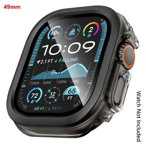 Case with Tempered Glass Screen Protector for Apple Watch Ultra 3/2/1 49mm and Series 11/10 46mm, Slim Guard Bumper Full Coverage Hard PC Protective Cover Thin Case for iWatch 49mm /46mm/42mm - 49mm - Black (Watch Not Included) Smartwatch Accessories